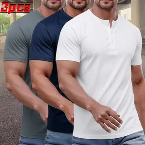 3-Pack Men’s HenleyNeck Ice-Cool Quick-Dry Short Sleeve T-Shirts, Americancasualtrendy light athletic style, highly elastic breathable mesh fabricfor long wear that stays cool and comfortable, refinedHenleyneck button designsimpleyetsophisticated everyday
