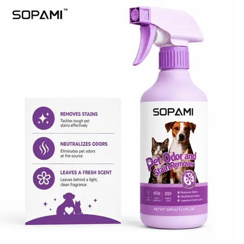 SOPAMI Pet Odor Eliminator & Stain Remover Spray - Powerful Urine Cleaner for Carpet, Sofa, Home Surfaces, Effective for Dog & Cat Smells