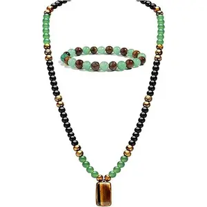 BloomWish B Money Bracelets Necklace Jewelry Set for Women Men Jade Crystal Tiger Eye Obsidian Beaded Necklace Feng Shui Good Luck Money Bracelet Wealth Attraction Accessories Outfits Protection Jewelry Gifts