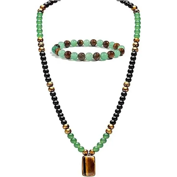 ChicBijoux B Money Bracelets Necklace Jewelry Set for Women Men Jade Crystal Tiger Eye Obsidian Beaded Necklace Feng Shui Good Luck Money Bracelet Wealth Attraction Accessories Outfits Protection Jewelry Gifts