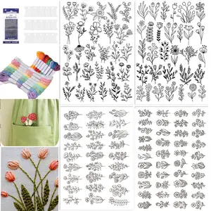 Water-Soluble Embroidery Stabilizer Kit, Wildflower Hand Sewing Set, Includes 4 Patterns & Needlework Paper, Ideal for Crafters, Embroidery Design