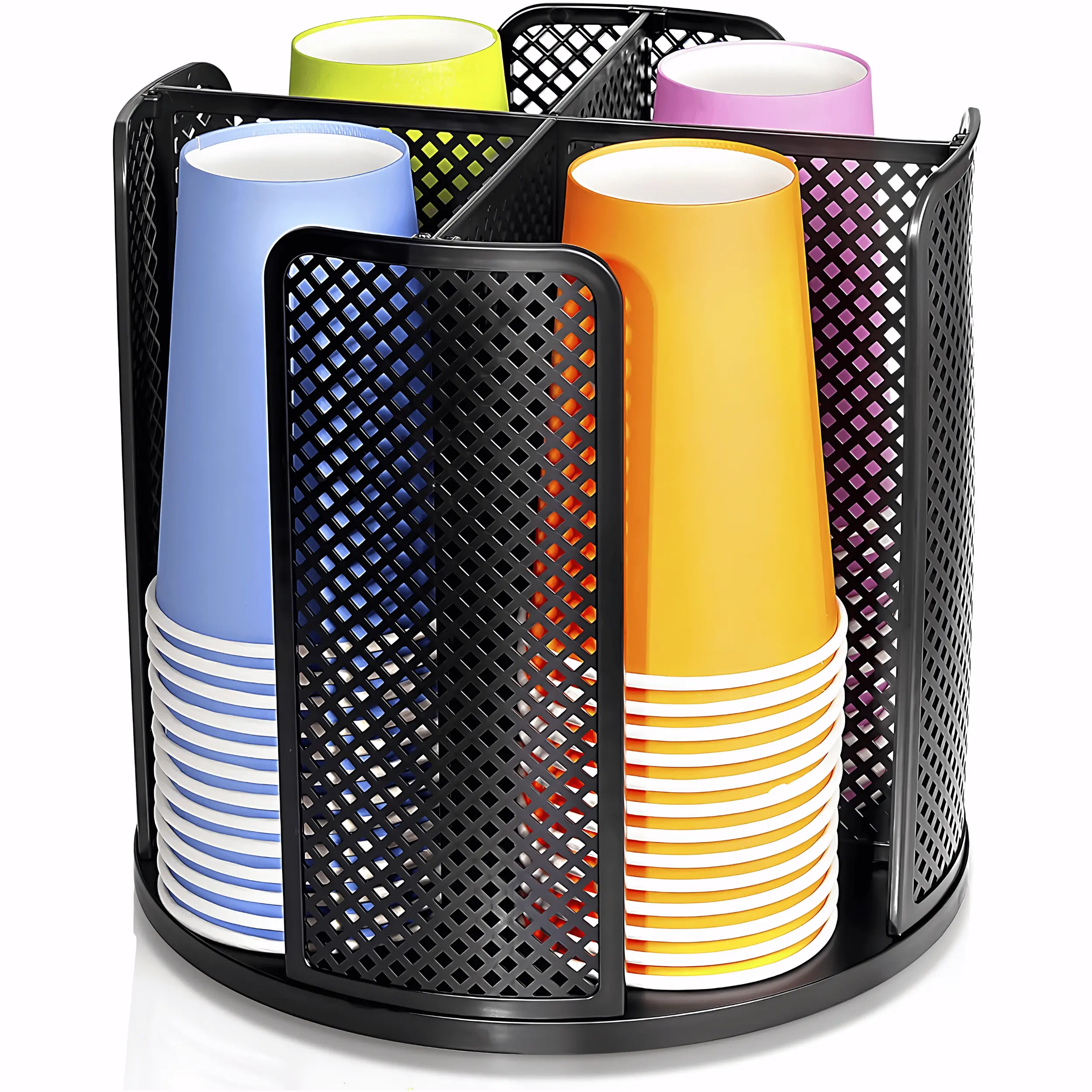 4 Compartment Cup Organizer Rotatable Coffee Cup Dispenser for 5–16 oz Paper Cups, Rotating Countertop Cup Storage Holder for Kitchen, Bathroom, Office, Coffee Shop, Restaurant & Bar, Space-Saving Organizer for Cups & Lids
