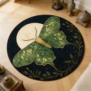 Moonlit Moth Carpet, Round Art Rug, Soft Comfortable Mat, Hand Wash Only, Indoor Decor for Living Room Bedroom Bathroom Kitchen Corridor