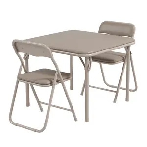 Folding Kids Table and Chair Set – 3-Piece Portable Activity Furniture with PU Soft Cushions – Ideal for Eating, Reading, Play – Sturdy Metal Frame – Perfect for Boys and Girls – 3-Piece Portable Activity Furniture