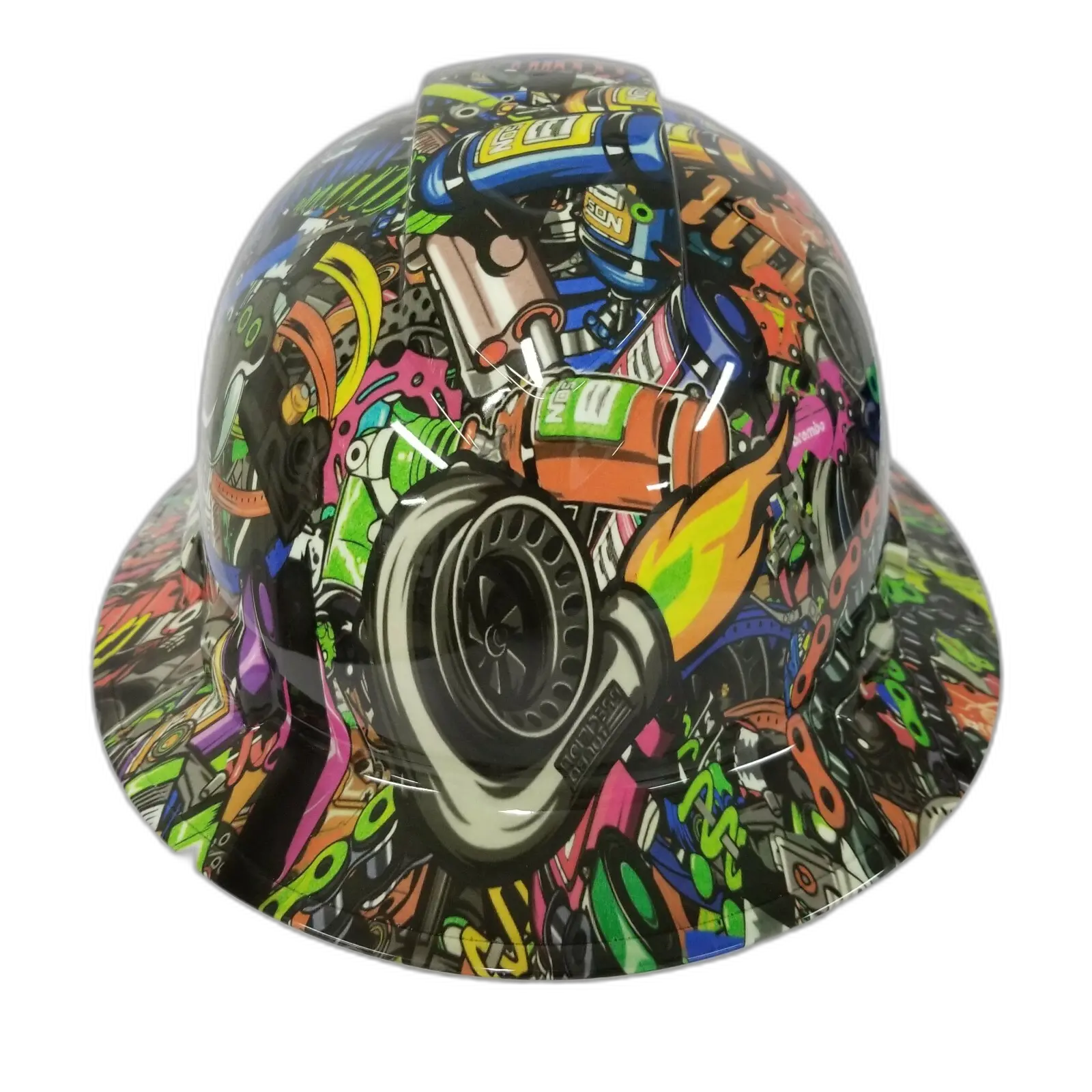 Tuner Car Turbo NOS Sticker Bomb - Custom Hydro Dipped Full Brim Hard Hat