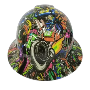 Tuner Car Turbo NOS Sticker Bomb - Custom Hydro Dipped Full Brim Hard Hat