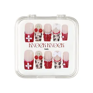 KNOCK.KNOCK NAILS 2026 | Leopard cherry｜10PCS 100% Handmade Press-on Nails