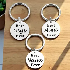 Grandma Keychain - Best Gigi Mimi Nana Ever Keychain - Stainless Steel Metal Pendant Keyring for Mom Grandmother - Birthday or Mother's Day Gift for Grandson Granddaughter