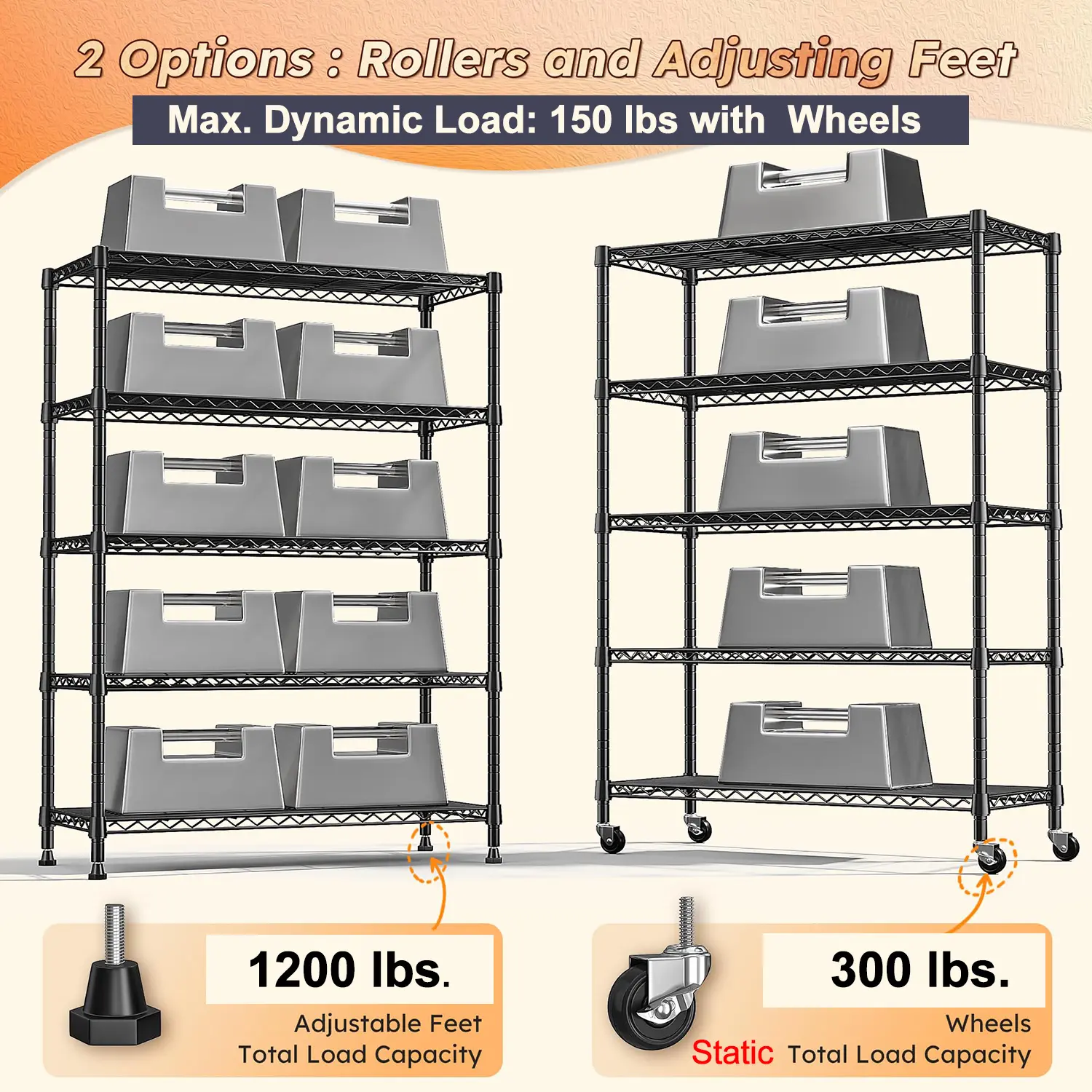 5 Tier&500LBSwithWheels-35.4"W*15.7"D*76.1"H