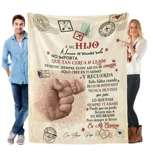 Classic Soft Flannel Fabric Blanket with Spanish Father-Son Heartfelt Slogan Print, Multi-Size 4-Season Throw for Living Room, Ideal Thanksgiving or Birthday Gift