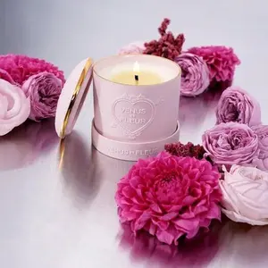 $89 Cherie Amour Pink porcelain candle with box-Venus et Fleur-