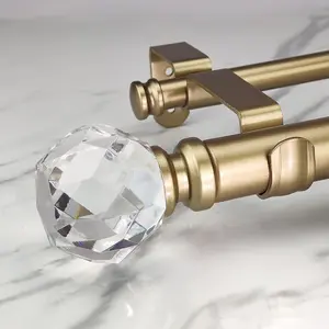 Rod Set:1-1/8 Inch Diameter Luxury Gold Rods,72-144 Inch Gold Drapery Rod with Crystal-clear Faceted Finials for 1 Pack