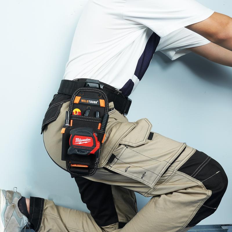 MELOTOUGH Small Tool Pouch with Quick Release Belt Clip Heavy Duty 600D Material 8 Pockets Electrician Tape Holder for Technicians & Maintenance Workers Rugged Construction Durability