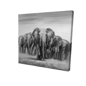 Begin Home Decor 2080-2424-AN202 24 x 24 in. Gray Living Room Elephants Canvas - Herd of Elephants Decor