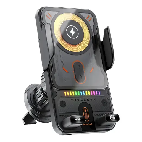 Alloy 15W Fast Charging Car Phone Holder - Auto Clamping Infrared Smart Sensing, Precision Gear Control Horizontal-Vertical Rotation, Air Vent Mount, DC5V 2A/DC9V 1.67A, Efficient Energy Delivery, 2-6mm Charging Distance, Car Electronics Accessory