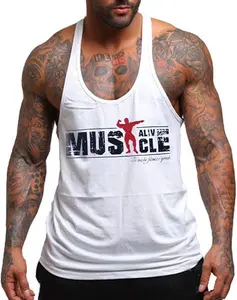 Muscle Alive Men's Fitness Undershirts Sports Tank Top Bodybuilding Gym Workout Stringer Vest for Men