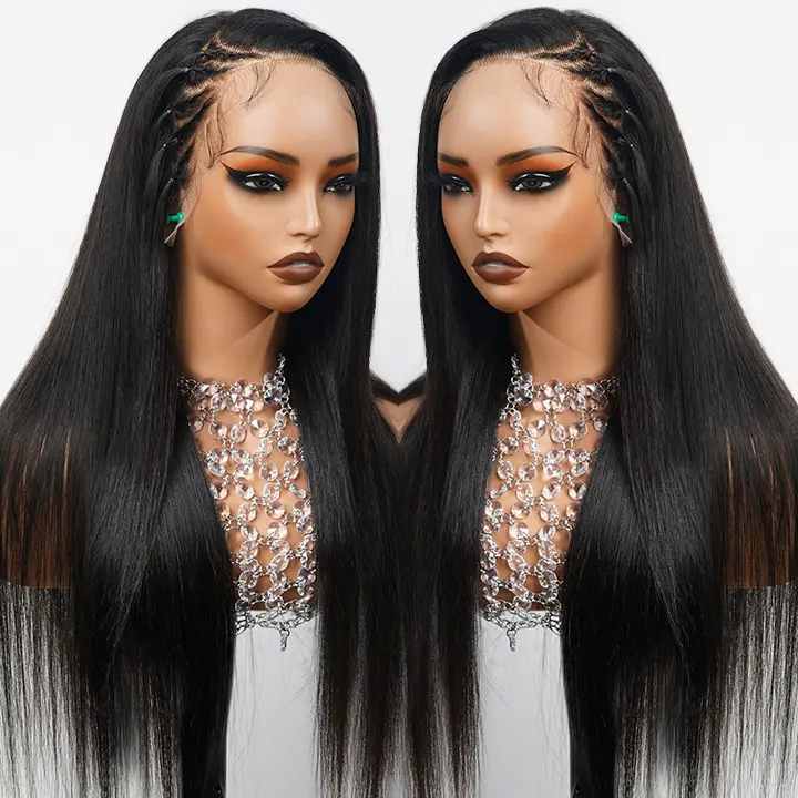 Amanda Hair Long Silk Braided Straight Lace Front Wig Flawless Straight and Braids- Clear Transparent Lace Front/Closure Side Braid Wig #SummerVibes