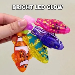 4PCS Water-Sensing Electric Swimming Fish Bright LED Glow Robotic Pet Clownfish Baby Bath Time Play Toy Electronic Simulated Fish