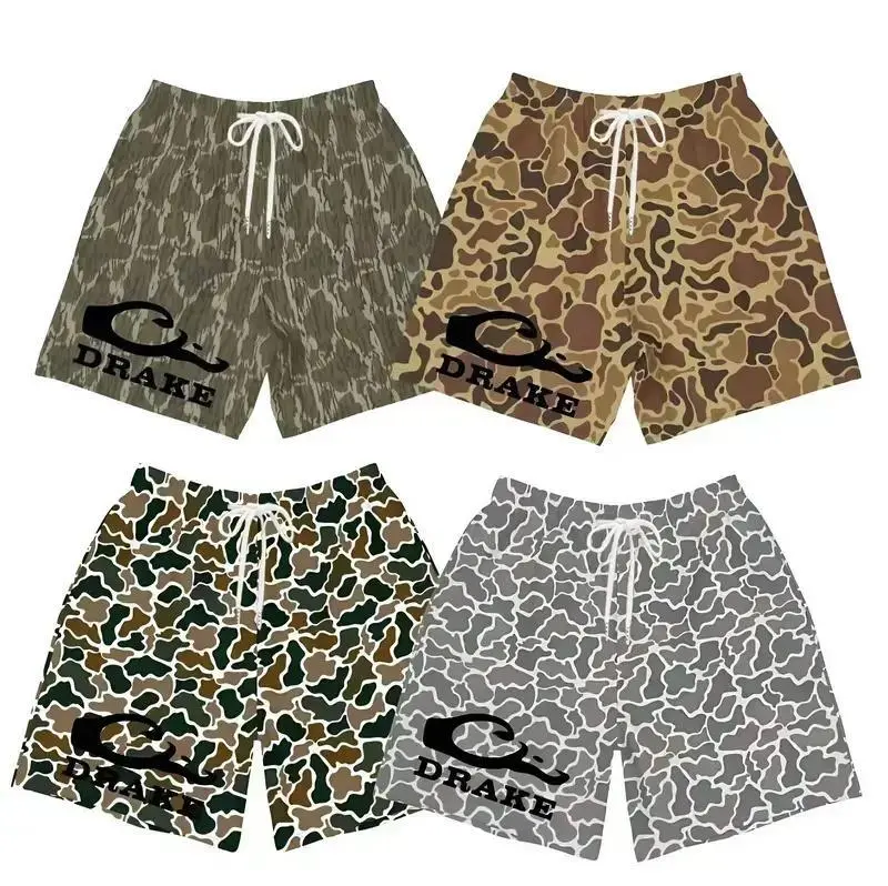 Duck Camo Hawaiian Shorts, 4 Camouflage Styles Swim Trunks for Men, Bottomland & Old School Camo Beach Shorts, Hunting Summer Gift