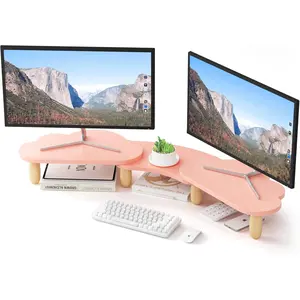 Dual  Stand Riser,Rainbow Cloud Desktop Computer Stand for 2 Monitors,Adjustable Length and Angle Multifunctional Desktop Organizer Stand for Laptop, PC, Computer, Printer,Pink