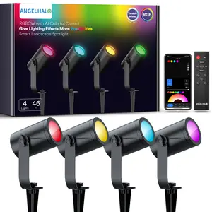 Smart Landscape Spotlights,IP65 Waterproof Outdoor Spot Lights 2000LM Dimmable RGBCW Pathway Lights Work with Alexa, Spot Lights for Halloween Outdoor Decoration, 4 Pack pathway light Colorful Control