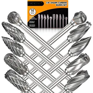 Carbide Burr Set Compatible with Dremel Rotary Tool 10 count   Bits Rotary File Rasp with 1/8" Shank and 1/4" Grinding  Accessories for DIY, Woodworking, Metal Carving, Drilling, Polishing