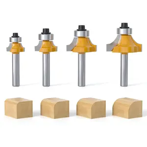 4-Piece Roundover Router Bit Set - 1/4" Shank, Carbide Inserts for Woodworking, Rounding Edges Bits: 1/8", 3/16", 1/4", 5/16" Radius