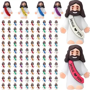 100PCS Mini Jesus Figures Multicolor Original Design Jesus Loves You Little Christ Rubber Hide and Seek Toys Religious Gifts Easter Egg Stuffers Christmas Sunday School Baptism Party Favors