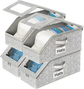 4 Pack Stackable Baseball Cap Storage Box, Holds Up to 24 Hats | Foldable Durable Cardboard Hat Organizer, Dustproof & Space-Saving Closet Storage for Hats & Toys, Versatile Home & Bedroom Organization Solution for Men