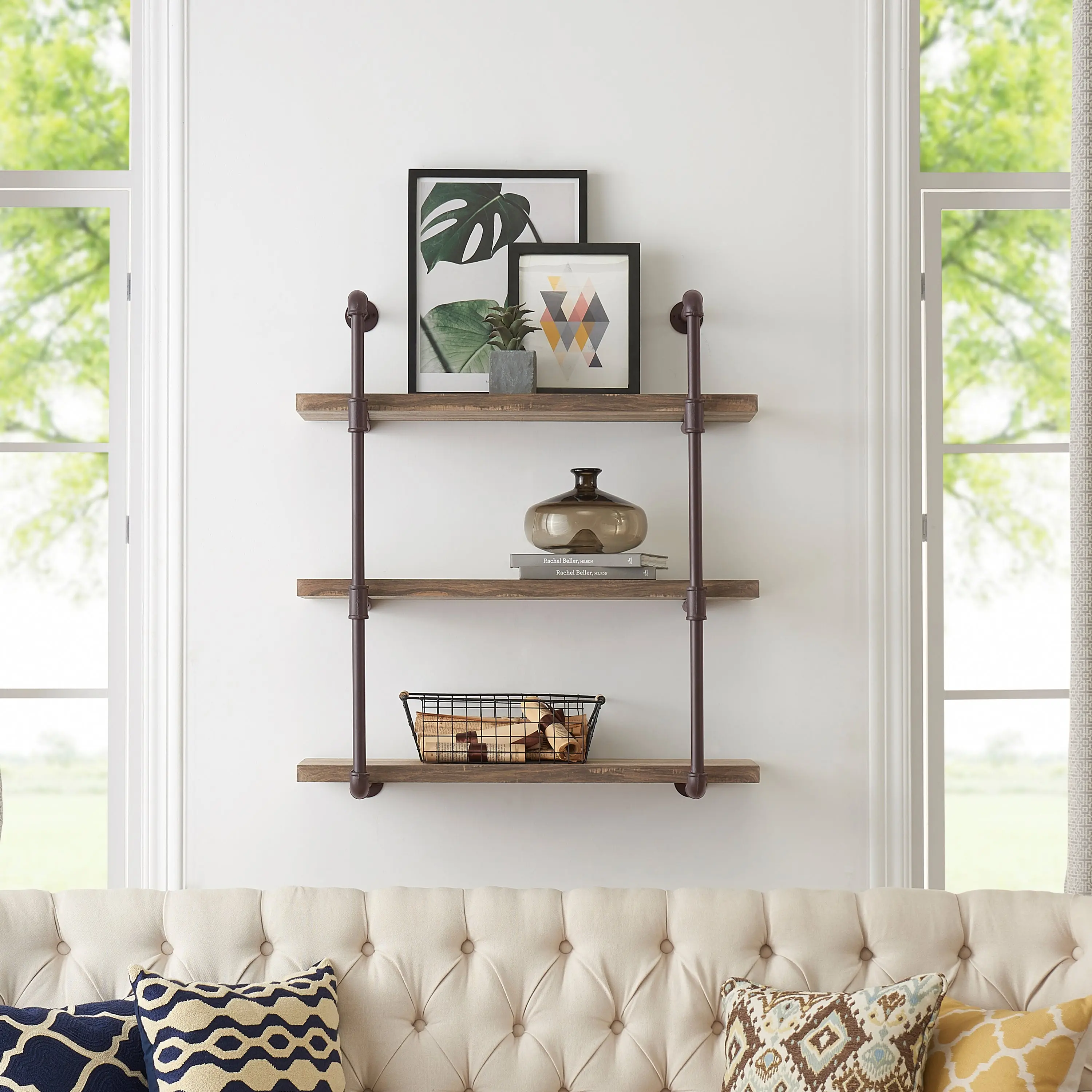Three Tier Industrial Pipe Wall Shelf