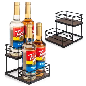 4 Bottle Capacity Coffee Syrup Organizer 2 Tier Coffee Syrup Stand Shelf for Coffee Bar Kitchen Small Wine Rack for Bar Family Storage for Syrup Wine Dressing