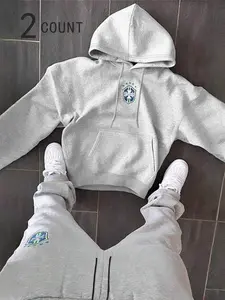 Men's Letter Graphic Hoodie Set with Pockets, Casual Streetwear, Thick Fabric, Fitted Style, Fall & Winter, Casual Outfit Set