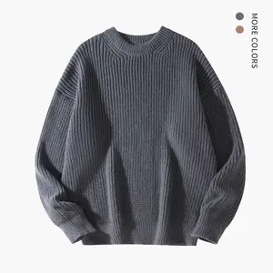#Springfresh Men's Grey Round Neck Knitted Pullover Sweater American Thick Outerwear Base Shirt College Style Party Unisex Casual Classic Fashion Soft Patchwork Crewneck Tops Long Sleeve Plain  FallFreshness SpringStatements
