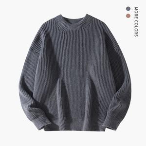 SAND SOUND Menswear Grey Plain Round Neck Long Sleeve Knitted Pullover Sweater - Collegiate Men's Pullover, Cozy Men's Sweatshirts, Thick Crewneck Polyester Casual Clothes, Fall Soft Outerwear