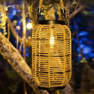 Solar Lantern Outdoor Hanging Lights, Large Solar Rattan Lantern Outdoor  with Twine Handle, Bright Outdoor Lanterns with Edison Bulb for Garden Patio Yard Tabletop Decoration