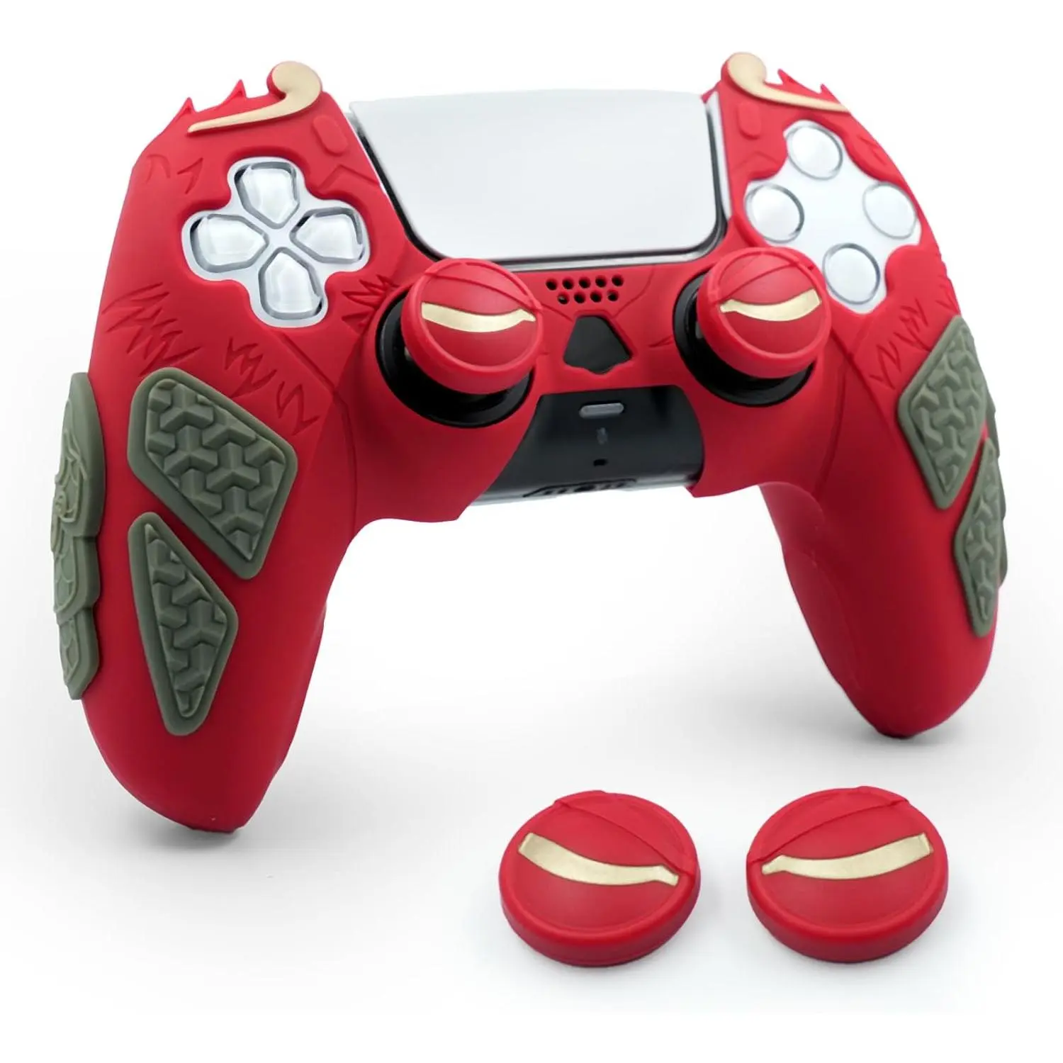 Grip Cover for PS5 Controller, Wukong-Inspired   Cover with Fiery Eyes Joystick Caps, Chainmail Grip Design & Somersault Cloud  (Red)