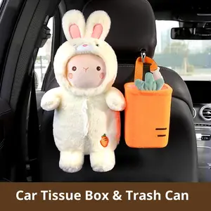 Cute Rabbit Car Paper Towel Holder Set, Car Trash Can, Rear Hanging Storage, Dual Purpose Car Decoration, Practical and Adorable Car Accessory