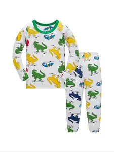 Boys' Long Sleeve Pants Set, Cartoon Dinosaur Print, Comfortable Casual Home Wear, Sleepwear, Spring Summer Fall, Ages 1-8 Years