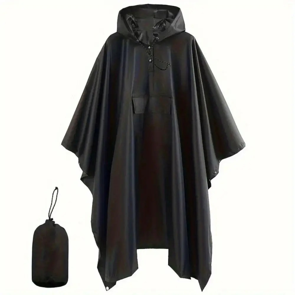 Unisex Multifunctional Hooded PU Fabric Poncho Raincoat - 3 In 1 Lightweight Waterproof Cape Gear with Carrying Pouch for Camping, Hiking, Wrap, Solid, Music Festival, Foldable, Folds Into Carrying Pouch, Portable