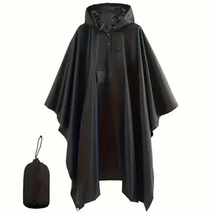 3 in 1 Poncho Raincoat Multifunctional Tarp Ground Mat Waterproof Camping Hiking Outdoor Travel Gear Portable Lightweight Hooded Cloak