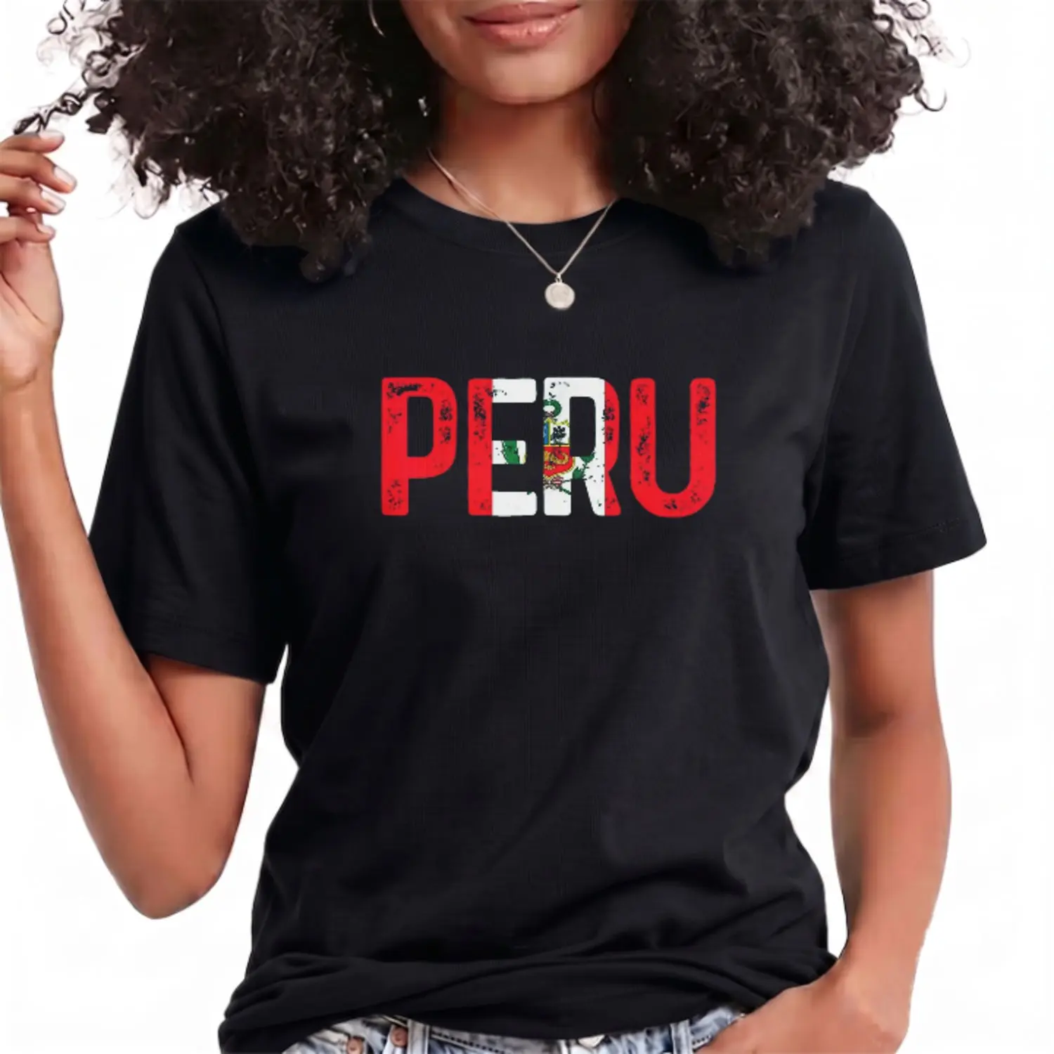 Vintage Peru Flag Peru Flag Pride Fun Graphic Print Peru Gift Casual Cotton T-shirt