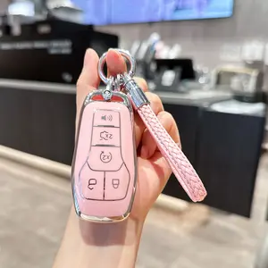for Ford Key Fob Cover with Keychain, Soft TPU Key Fob Cover Case Shell Compatible with Ford Mustang Fusion F150 Explorer Edge Lincoln MKC MKX MKZ 5 Button Smart Remote Holder