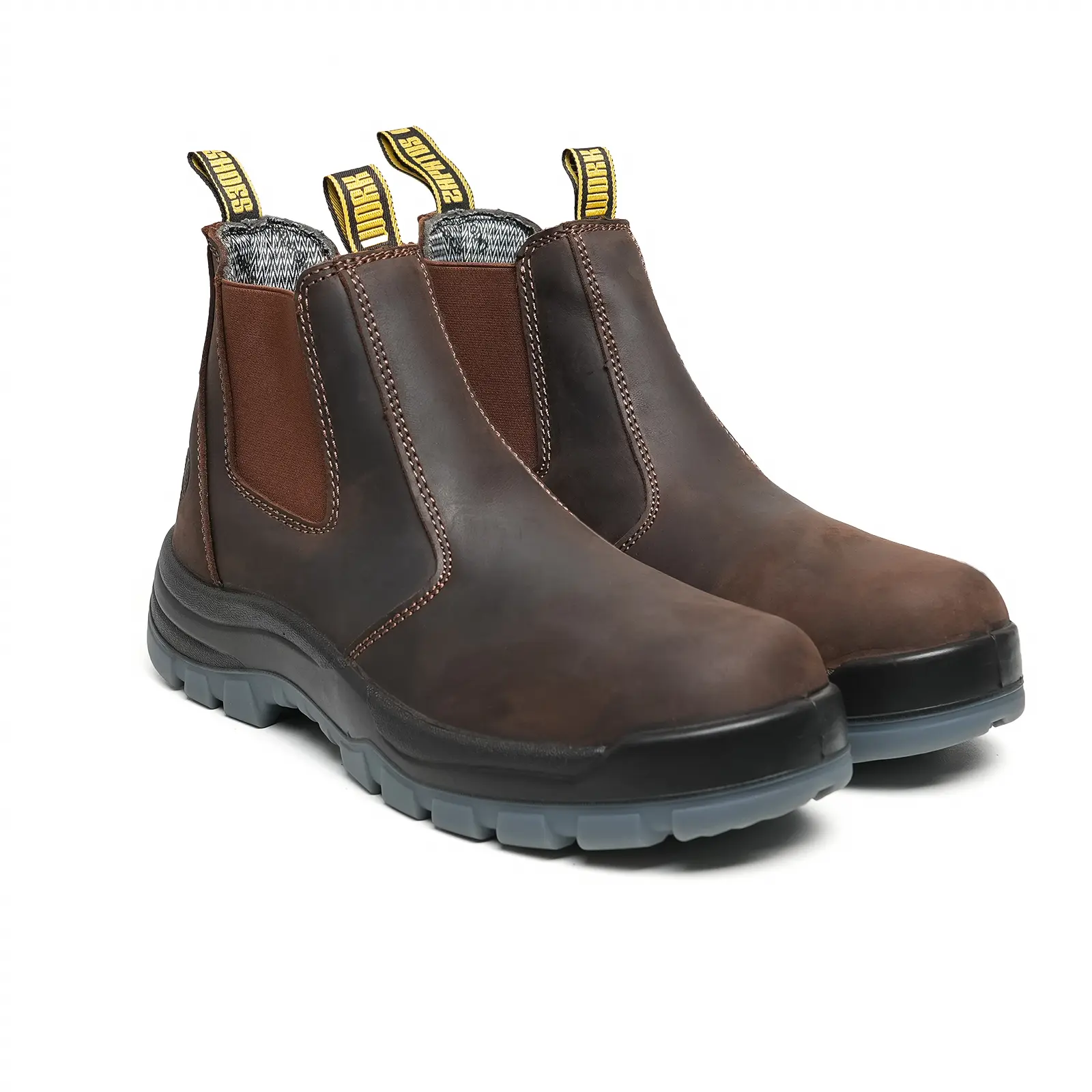 CRZ 802 / CRZ 822 Men’s 6" Slip-On Work Boots – Soft Toe / Composite Toe, Dark Brown Nubuck Leather Upper, Kevlar Puncture Resistant Midsole, Slip Resistant TPU Outsole, Waterproof, Anti-Static