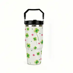 Mother's Day Gift - Lucky 4 Leaf Clover 30oz Insulated Tumbler with Handle & Straw, Stainless Steel Water Bottle, Birthday Gift for Mom, Wife, Grandma