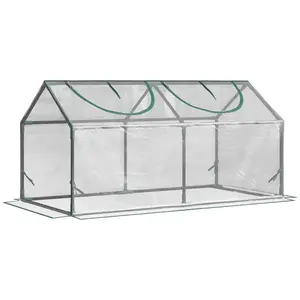 Outsunny 4' x 2' x 2' Portable Mini Greenhouse, Small Green House with PE Cover, Roll-up Zippered Windows for Indoor, Outdoor Garden, Green