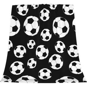 Fun Black and White Soccer Sports Ball Throw Blanket Soft Bed Bedding Warm Cozy Plush Flannel Fleece Blankets Gifts for Kids Boys Teens, Sofa Couch Bedroom Home Decor, 50"x40"