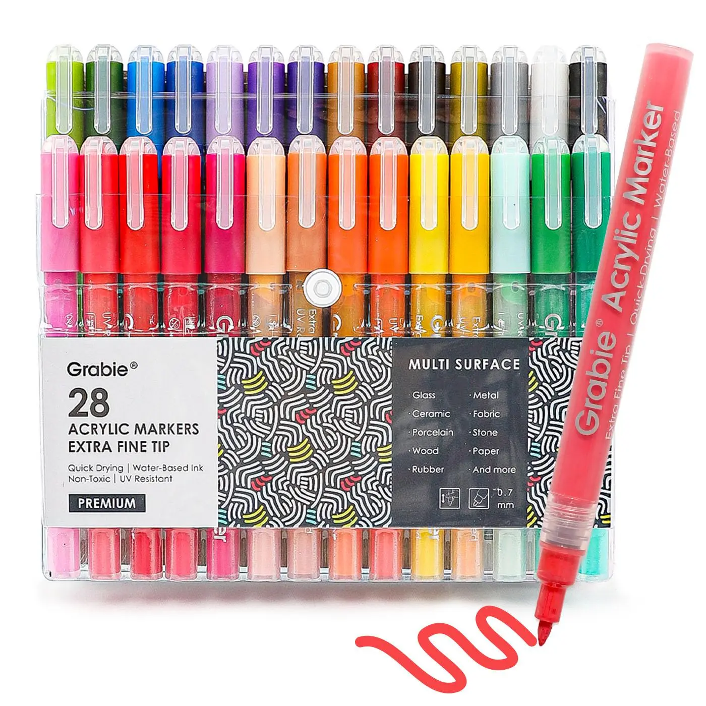 Grabie Extra Fine Tip Acrylic Paint Marker Set Of 28, art creating, artist, vivid colors, craft making, multi surface, canvas, glossy finish, gift, premium quality, quick drying, DealsForYouDays