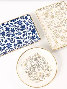 Trinket Dish | Ceramic | Floral, Gold Luster Details | Home Decor