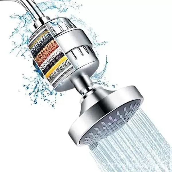 Polished Chrome 4-in Circular Showerhead Set with 20-Level Showerhead Filter for Chlorine and Heavy Metal Reduction