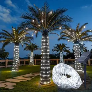 Solar Rope Light 33FT 100LED IP65 Waterproof Outdoor LED Copper Fairy String Tube Lights for Party Gazebo Garden Patio Stair Balcony Fence Tree Daily Christmas Decoration (Solar-Cold White)